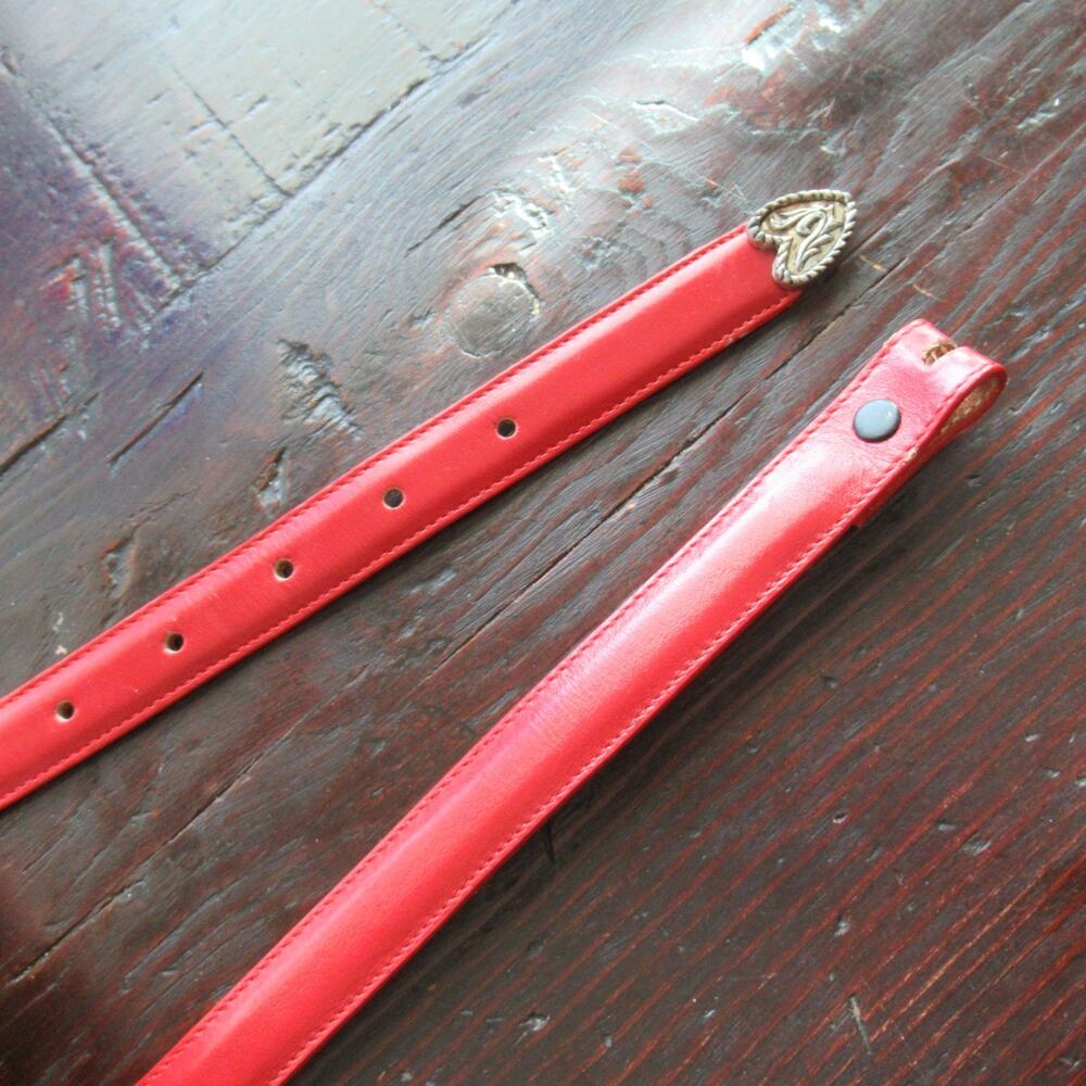 Vtg Justin Dress Belt Women 30 Red Leather Silver Tone Heart Tip No Buckle Snap
